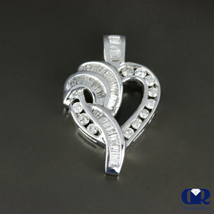 Women's Round & Baguette Diamond Heart Shaped Pendant Necklace In 14K White Gold - Diamond Rise Jewelry