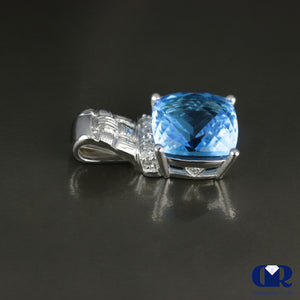 Cushion Cut Blue Topaz & Diamond Pendant In 14K Gold - Diamond Rise Jewelry