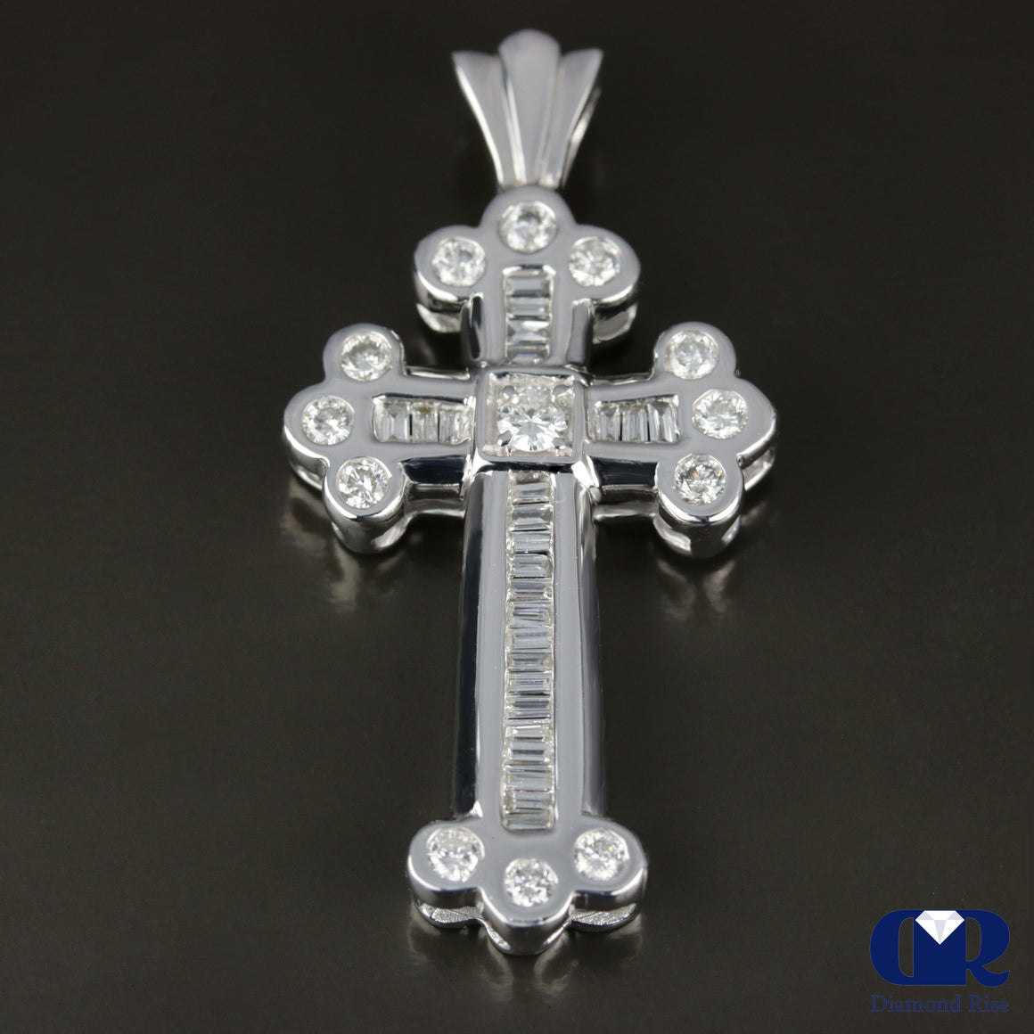 Women's 1.05 Carat Diamond Cross Pendant Necklace In 14K White Gold - Diamond Rise Jewelry