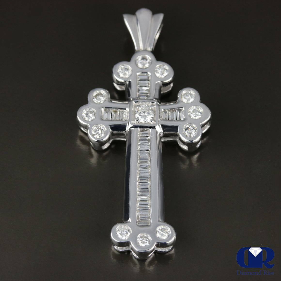 Men's Diamond Cross Pendant Necklace In 14K White gold - Diamond Rise Jewelry