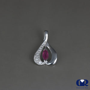 Diamond & Marquise Ruby Or Sapphire Pendant 14K Gold With 16" Chain - Diamond Rise Jewelry