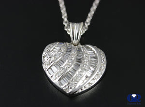 Women's Round & Baguette Diamond Heart Shaped Pendant Necklace In 14K White Gold - Diamond Rise Jewelry