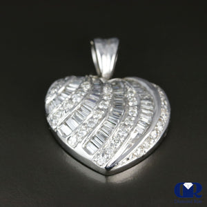 Women's Round & Baguette Diamond Heart Shaped Pendant Necklace In 14K White Gold - Diamond Rise Jewelry