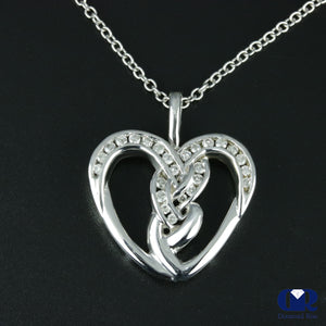 Diamond Double Twisted Open Heart Pendant Necklace 14K White Gold With 16" Chain - Diamond Rise Jewelry