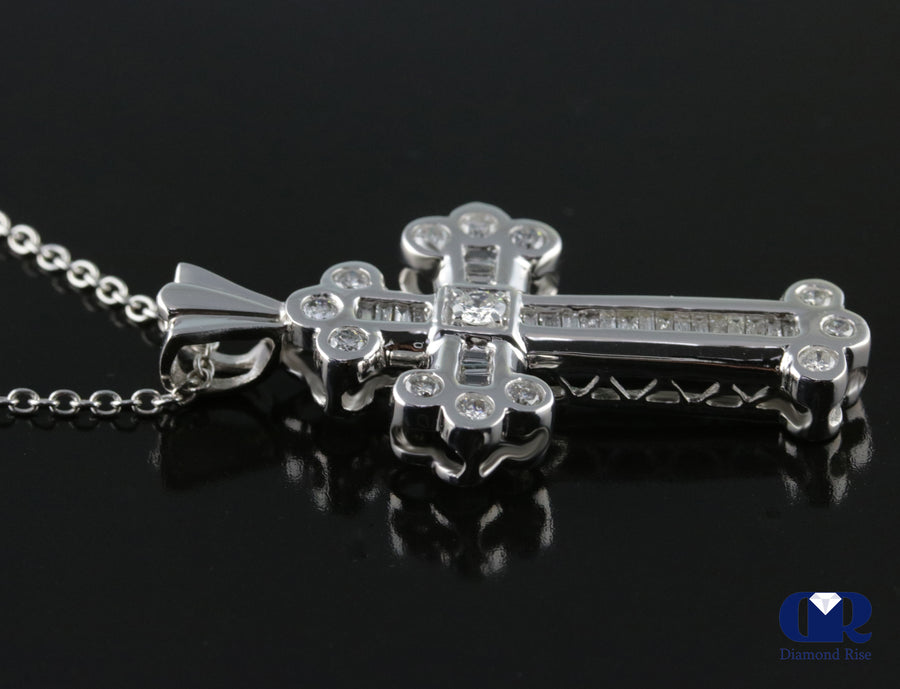 Men's Diamond Cross Pendant Necklace In 14K White gold - Diamond Rise Jewelry