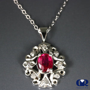 1.15 Ct Ruby & Diamond Pendant Necklace 14K With 16" Chain - Diamond Rise Jewelry