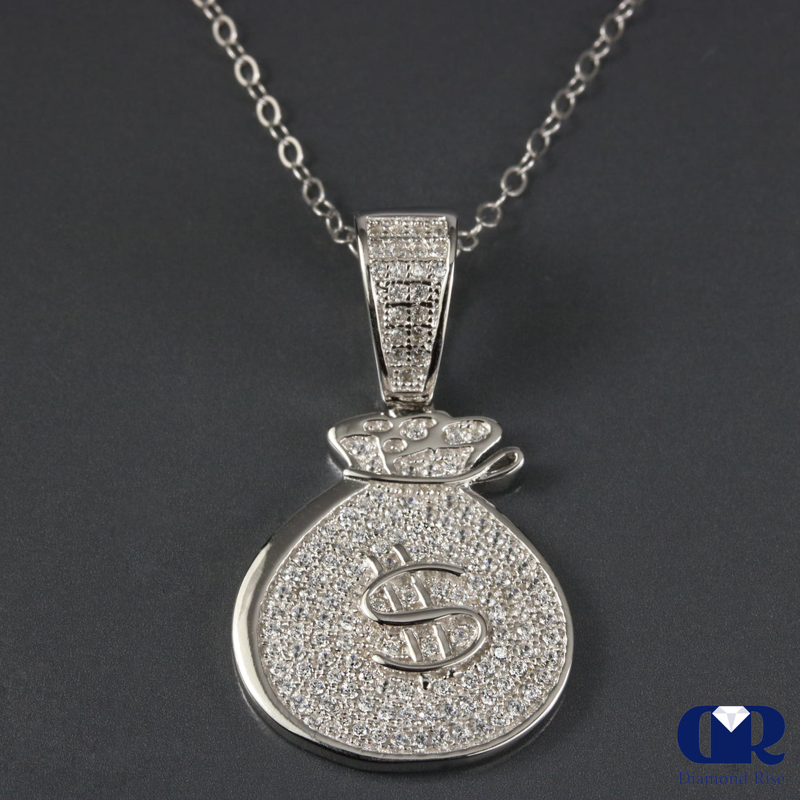 Natural Diamond Dollar Sign Pendant Necklace 0.75 Carat 14K Gold W/Chain