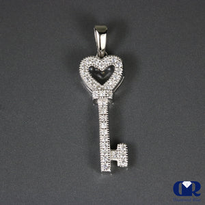 0.16 Ct Heart Shape Key Pendant Necklace 14K Gold With 16" Chain - Diamond Rise Jewelry