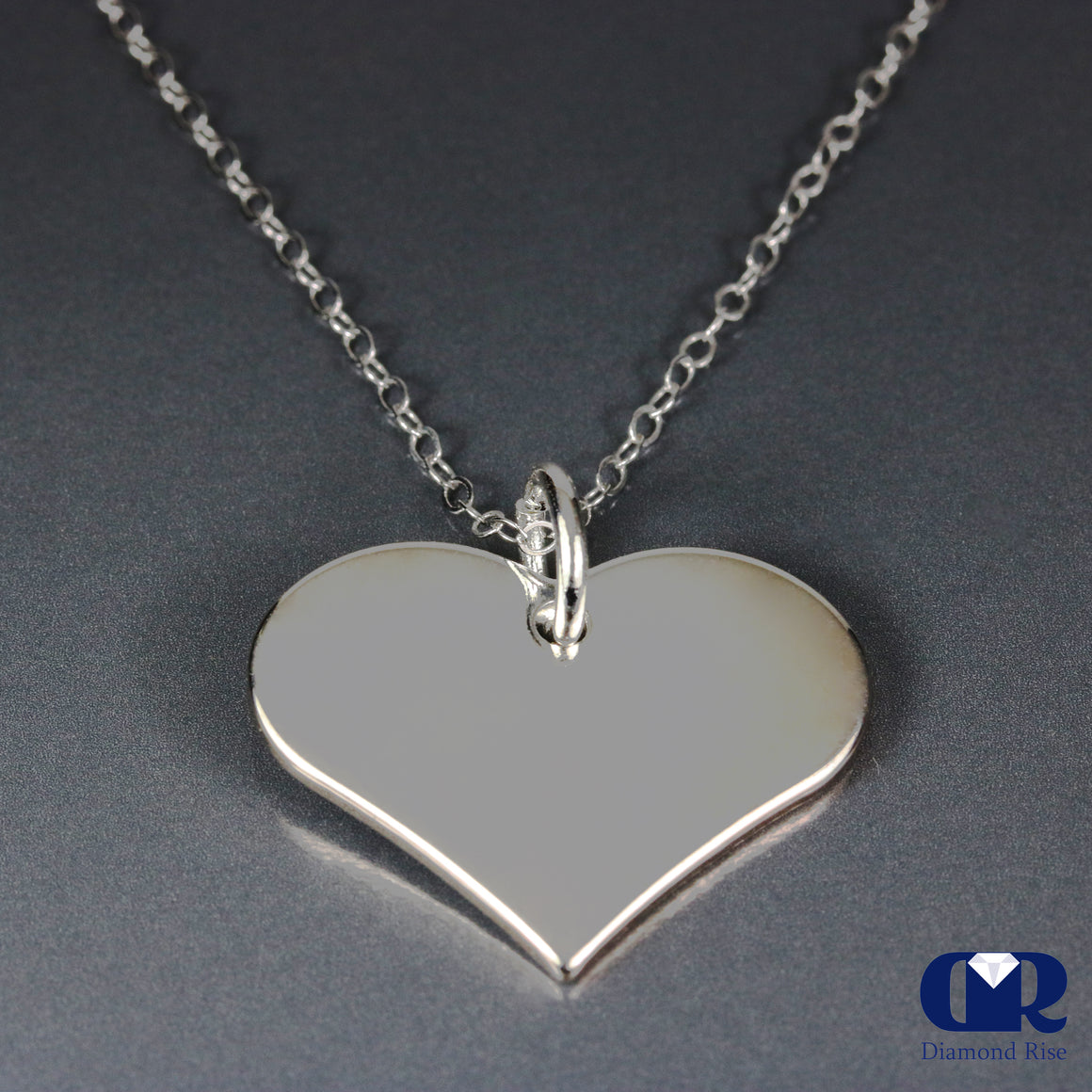 Solid 14K White Gold Heart Shaped Pendant Necklace With Chain - Diamond Rise Jewelry