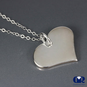 Solid 14K White Gold Heart Shaped Pendant Necklace With Chain - Diamond Rise Jewelry