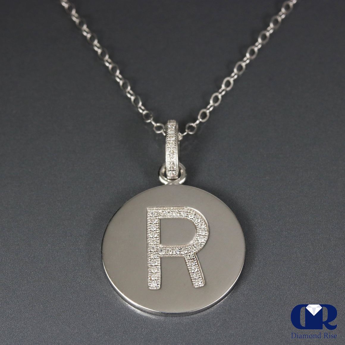 Diamond Letter Pendant Necklace With  Chain - Diamond Rise Jewelry