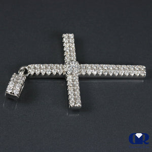 0.55 Carat Natural Diamond Double Row Cross Pendant Necklace 14K Gold W/Chain