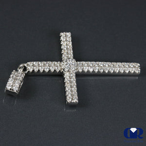 0.55 Carat Double Row Diamond Cross Pendant In 14K White Gold