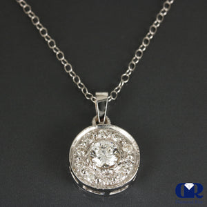 Natural Diamond Pendant Necklace 0.76 Carat 14K White Gold With 16" Chain