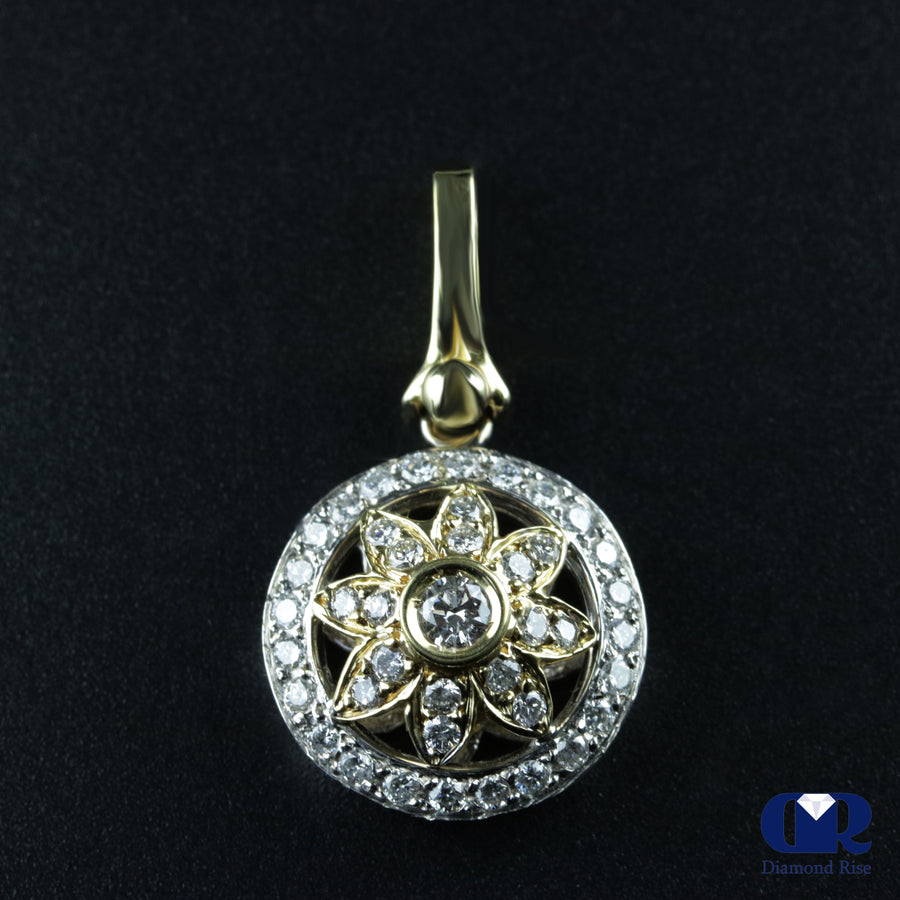 Natural 0.85 Ct Round Diamond Pendant Necklace 14K White & Yellow Gold W/16" Chain - Diamond Rise Jewelry