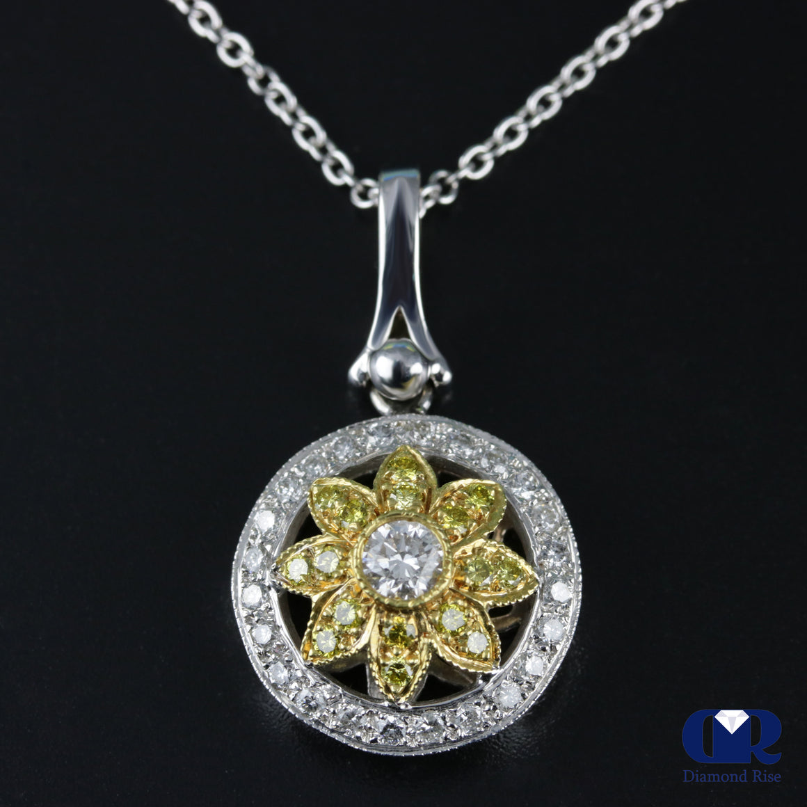 Women's White & Yellow Diamond Pendant Necklace White & Yellow Gold W/16" Chain - Diamond Rise Jewelry