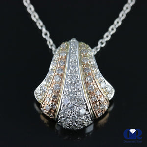 Women's Round Cut Diamond Shell Shaped Slide Pendant Necklace In 14K White & Rose Gold - Diamond Rise Jewelry