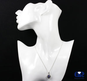 1.30 Ct Tanzanite & Diamond Pendant necklace 14K White Gold With Chain - Diamond Rise Jewelry