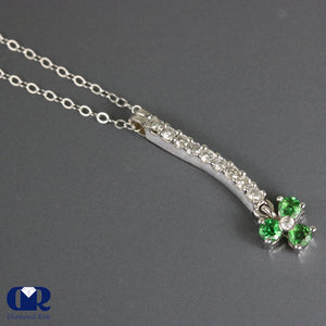 Natural 0.75 Ct Round Diamond & Round Tsavovite Pendant Necklace 14K Gold With 16" Chain - Diamond Rise Jewelry