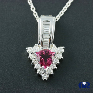 Women's Trillion Pink Tourmaline & Diamond Pendant Necklace In 14K White Gold - Diamond Rise Jewelry