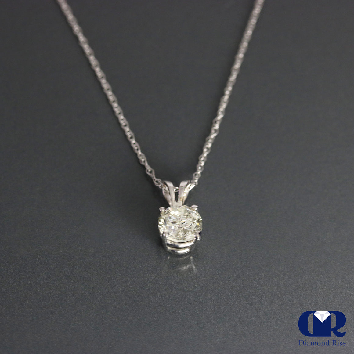 0.75 Ct Round Cut Diamond Pendant 14K White Gold With 16" Chain - Diamond Rise Jewelry