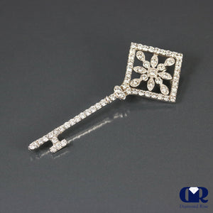 0.72 Carat Round Cut Diamond Key Pendant Necklace 14K White Gold 16" Chain - Diamond Rise Jewelry