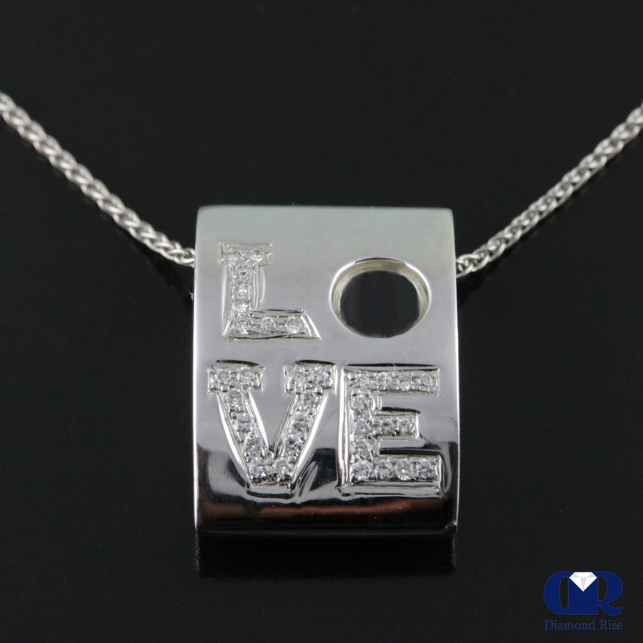 Women's Diamond LOVE Letter Rectangle Shaped Pendant Necklace 18K White Gold - Diamond Rise Jewelry