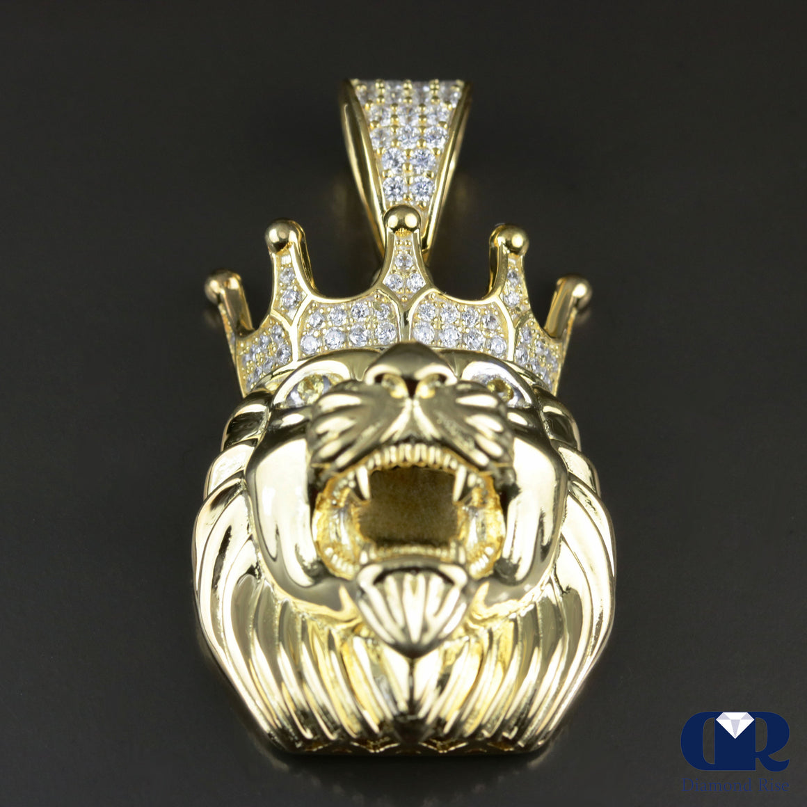 Men's Diamond Lion Head Pendant In 14K Yellow Gold - Diamond Rise Jewelry