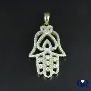 1.18 Carat Diamond Hamsa Hand Charm Pendant In 14K Gold