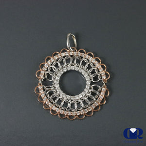 Round Cut Diamond Pendant In 14K White & Rose Gold With 18" Chain - Diamond Rise Jewelry