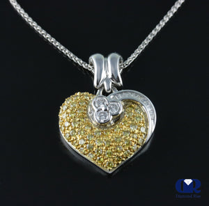 Women's Yellow Diamond & White Diamond Pendant Necklace In 14K White Gold - Diamond Rise Jewelry