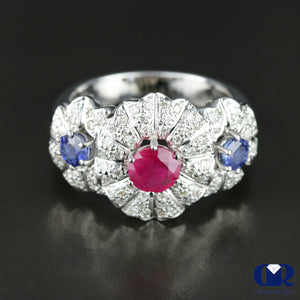 Women's Ruby Sapphire & Diamond Cocktail Ring Right Hand Ring In 14K  Gold - Diamond Rise Jewelry