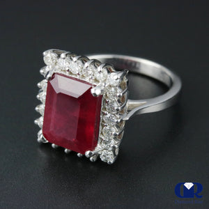 Women's Emerald Cut Ruby & Diamond Cocktail Ring & Right Hand Ring In 14K White Gold - Diamond Rise Jewelry