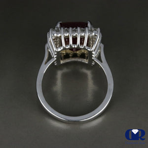 Women's Emerald Cut Ruby & Diamond Cocktail Ring & Right Hand Ring In 14K White Gold - Diamond Rise Jewelry