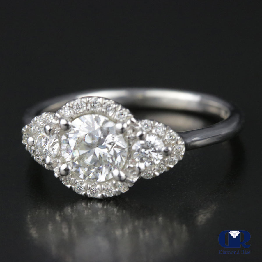 1.26 Carat Round Cut Diamond Halo Engagement Ring In Platinum - Diamond Rise Jewelry