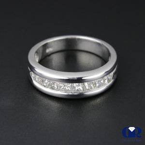 Men's Princess Cut Diamond Wedding Band 14K White Gold - Diamond Rise Jewelry