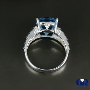 Cushion Cut Blue Topaz & Diamond Cocktail Ring & Right Hand Ring In 14K - Diamond Rise Jewelry