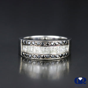 Women's Princess Cut & Round Cut Diamond Wedding Anniversary Ring 14K White Gold - Diamond Rise Jewelry
