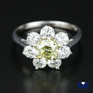 2.12 Carat Round Cut Fancy Yellow Diamond Engagement Ring In 14K White Gold - Diamond Rise Jewelry