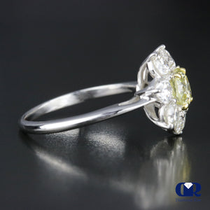 2.12 Carat Round Cut Fancy Yellow Diamond Engagement Ring In 14K White Gold - Diamond Rise Jewelry