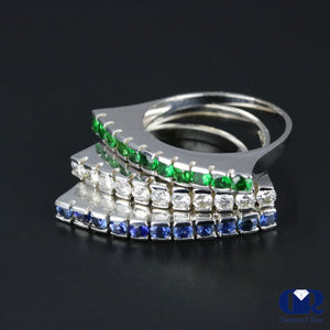 Women's Diamond Emerald & Sapphire Right Hand Ring & Cocktail Ring In 14K White Gold - Diamond Rise Jewelry