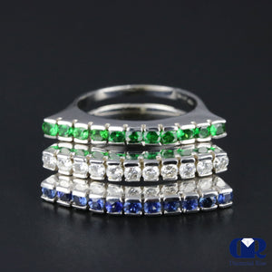 Women's Diamond Emerald & Sapphire Right Hand Ring & Cocktail Ring In 14K White Gold - Diamond Rise Jewelry