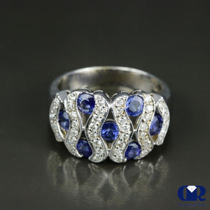 Round Cut Diamond & Sapphire Cocktail Ring & Right Hand Ring In 18K White Gold - Diamond Rise Jewelry