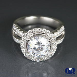 Natural 4.65 Carat Round Cut Diamond Halo Engagement Ring In 18K White Gold - Diamond Rise Jewelry