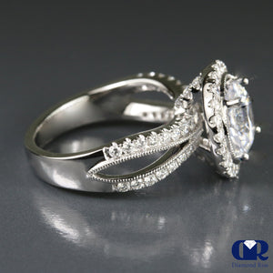 Natural 4.65 Carat Round Cut Diamond Halo Engagement Ring In 18K White Gold - Diamond Rise Jewelry