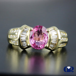 Women's Oval Pink Sapphire & Diamond Cocktail Ring & Right Hand Ring In 14K Yellow Gold - Diamond Rise Jewelry
