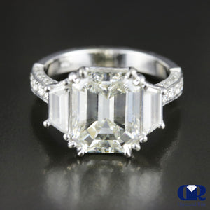 5.27 Carat Emerald Cut Diamond Engagement Ring 14K White Gold - Diamond Rise Jewelry