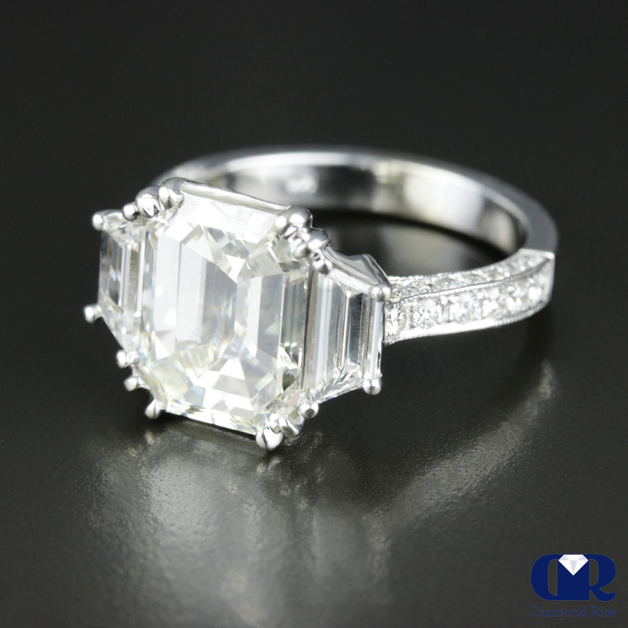 5.27 Carat Emerald Cut Diamond Engagement Ring 14K White Gold - Diamond Rise Jewelry