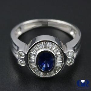 Women's Natural Oval Sapphire & Diamond Cocktail Ring Right Hand Ring In 14K White Gold - Diamond Rise Jewelry