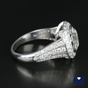 Natural 5.02 Carat Round Cut Diamond Double Halo Engagement Ring In 14K White Gold - Diamond Rise Jewelry